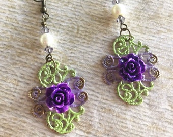 Vintage Style Earrings, Rose Earrings, Dangle and Drop Earrings, Sale