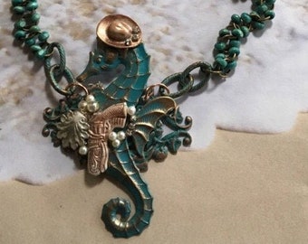 Seahorse Necklace, Cowgirl Seahorse Necklace, Beach Jewelry, Cowgirl Jewelry, Handmade Jewelry, Summer Jewelry