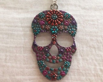 Sugar Skull Necklace, Handmade, Skull, Haloween Jewelry