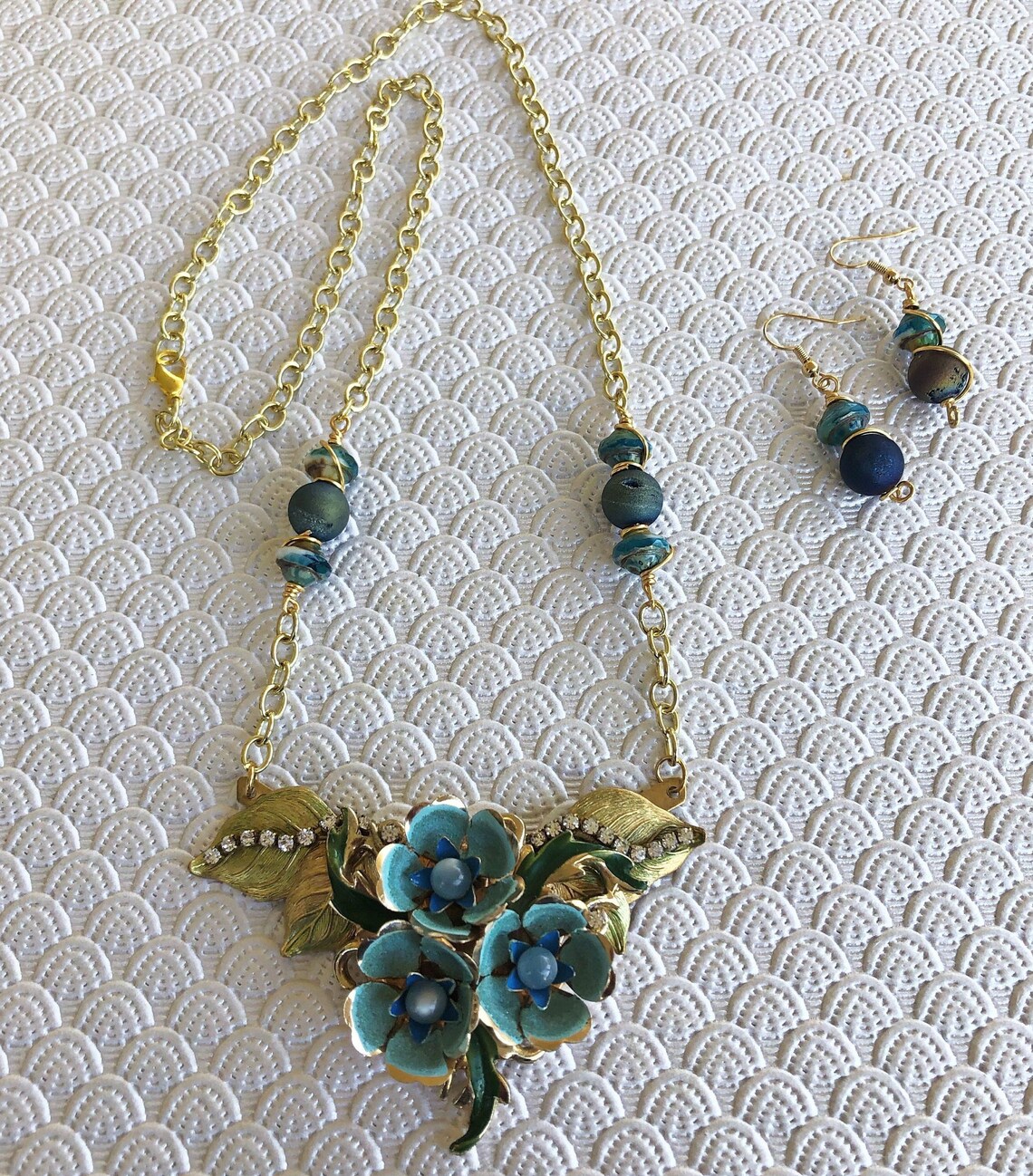 Floral Necklace Set, Vintage Style, Flowers, Jewelry Set, Handmade Jewelry Etsy