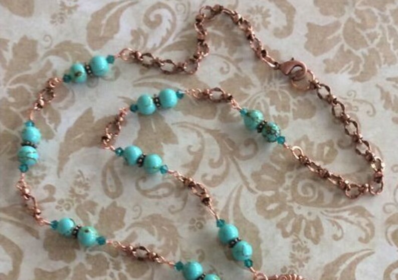 Turquoise Colored Cab Handmade Jewelry Cowgirl Southwestern Necklace Set Western Jewelry Copper Component Rodeo Jewelry Howlite