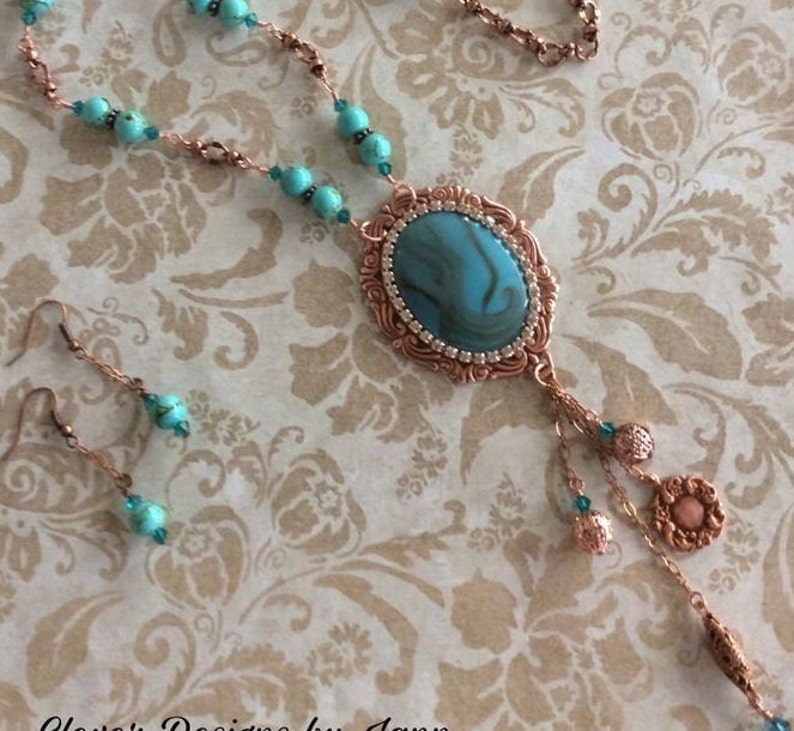Turquoise Colored Cab Handmade Jewelry Cowgirl Southwestern Necklace Set Western Jewelry Copper Component Rodeo Jewelry Howlite