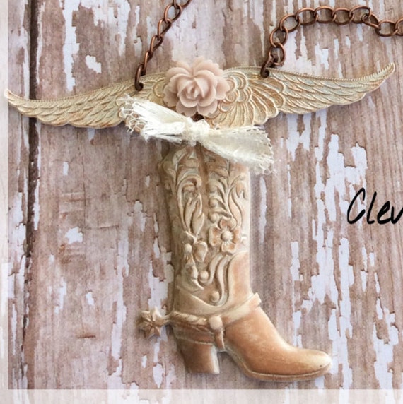 Western Cowgirl Boot Necklace Set Angel 