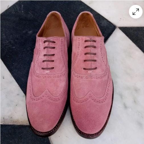 Handmade Pink Leather Wingtip Oxford Shoes - Etsy display picture 1