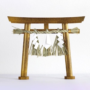 Shinto Golden Shrine Torii Gate with Shimenawa Premium Gold Glitter Finish