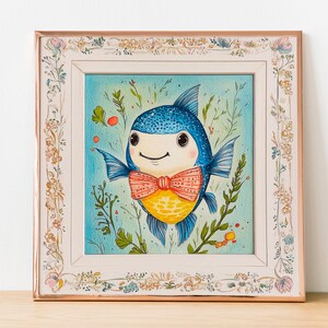 Kaiserfisch in stilvoller Kleidung - Quadratisches Kinderzimmer Poster – Lebendiges Riff Kinderzimmer Dekor