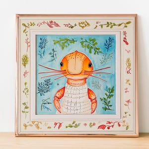 Shrimp in Playful Clothes - Square Marine Kids’ Print - Quirky Nursery Decor