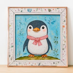 Penguin in Cute Attire - Square Nursery Poster - Arctic Animal Kids’ Art