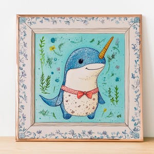 Narwhal in Dashing Attire - Square Ocean-Themed Print - Mythical Kids’ Decor