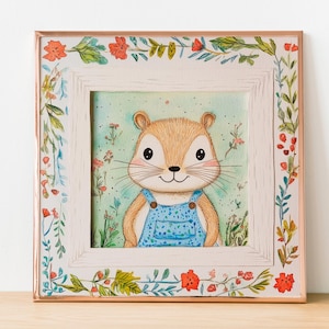 Streifenhörnchen im Menschen Outfit - Quadratisches Kinderzimmer Bild - Waldland für kleine Tiere Kunst