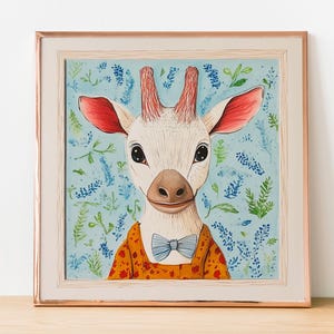Okapi in Stylish Clothes - Square Wildlife Poster - Mysterious Forest Nursery Decor