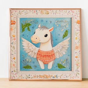 Pegasus in Graceful Attire - Square Nursery Print - Winged Horse Kids’ Decor