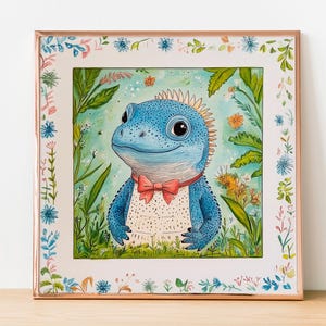 Iguana con ropa moderna: póster infantil cuadrado: decoración infantil con reptiles vibrantes