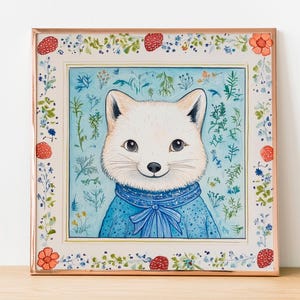 Arctic Fox in Cozy Attire - Square Kids’ Poster - Wintry Nursery Decor