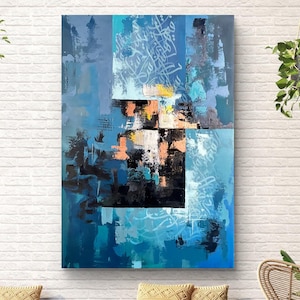 Abstract Calligraphy Painting on Canvas, Islamic Hand Painted Original Wall Art