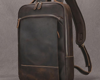 Mochila de cuero personalizada de Caballo Loco, mochila de viaje grande