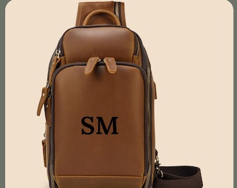 Leather Sling Bag for Men, Full Grain Crossbody Backpack, Handmade Shoulder Bag, Travel Chest Bag, Minimalist Everyday Carry