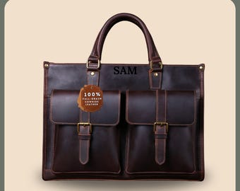 Personalisierte Leder Aktentasche, Laptoptasche aus echtem Leder, Business Messenger Bag für Herren, individuelles Büroarbeitstaschengeschenk