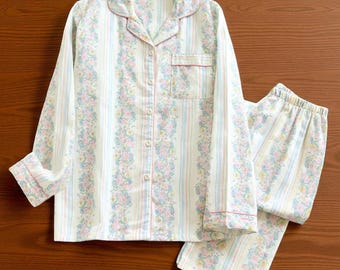 Ensemble pyjama en coton pour femme, Vêtements de nuit deux pièces à imprimé floral avec haut à manches longues et pantalon, Vêtements de détente doux et respirants, Cadeau pour elle