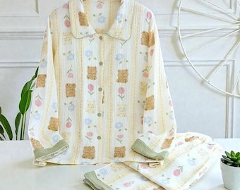 Women’s 2-Piece Pyjamas Set, Ink Painting Printed Nightwear, Comfortable Loungewear for Women, Cozy Homewear Gift for Her