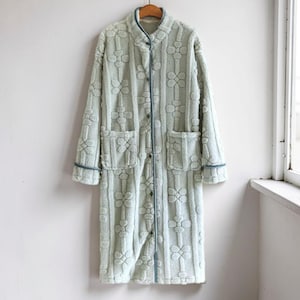Blue Long-Sleeved Nightgown for Women, Soft Floral Long Robe for Her, Cosy Nightwear, Button Front Robe Nightgown, Comfortable Sleepwear