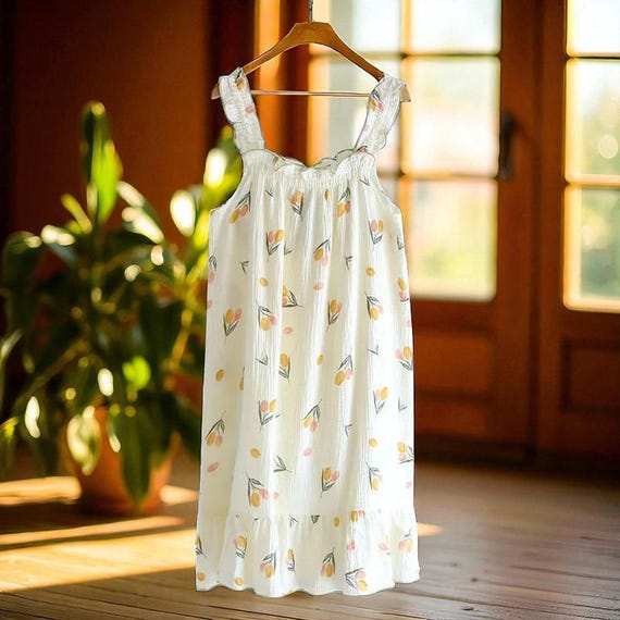 summor cotton night dress Women's Summer Yarn Nightgown, Pure Cotton Thin Strap Sleep Dress, Mid-length Sweet and Loose Loungewear for Comfortable Nights Verified Buyer Pro Styling Color:Deep Green Multi summer cotton night suit designs YGroup_14716947661165 UO Caterina Linen Off-The-Shoulder