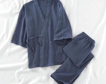 Wygodny komplet piżamowy, luźny, bawełniany, dwuczęściowy strój domowy dla par, swobodny strój domowy dla mężczyzn i kobiet