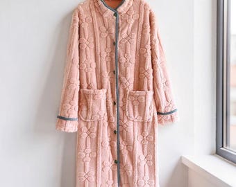 Pink Long-Sleeved Nightgown for Women, Floral Robe for Her, Soft Pink Lounge Robe, Button Front Sleepwear, Cosy Homewear Gift for Her
