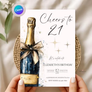 21 Geburtstagseinladung, Prost auf 21 Geburtstagseinladung, bearbeitbare Canva Champagner Party einladen, 21 Geburtstagsfeier