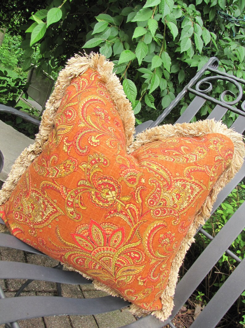 Autumn Fire Orange /paisely Designer Toss Pillow / Brushed Etsy