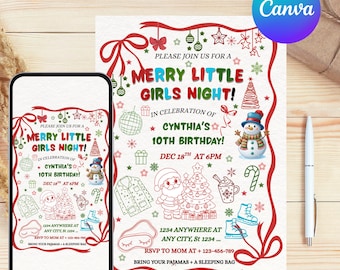 Christmas Girls Night In Invite, Holiday Christmas Bow Party Invite Editable Christmas Coquette Invitation, Secret Santa Doodle Hand Drawn