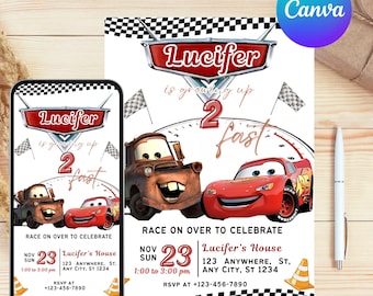 Invitación de cumpleaños rápida: Rayo McQueen, Cars, segundo cumpleaños (descarga digital)