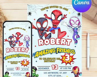 Invito di compleanno di Spidey e i suoi fantastici amici Invito di Spidey Festa di Spidey Invito per ragazzi di Spidey e i suoi fantastici amici MODIFICABILE Digitale istantaneo