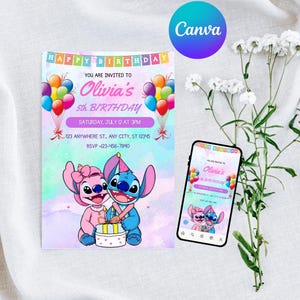 Editable Stitch Birthday Invitation Template, Printable Birthday Party Invitations, Digital Kids Party Invite Boys & Girls Bday Card Evite