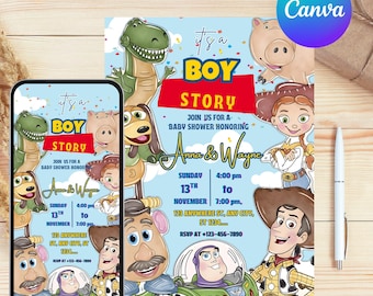 Invitación "Es una historia de niños", invitación de Toy Story, invitación digital de Toy Story, invitación para baby shower de Toy Story, SOLO ARCHIVO DIGITAL