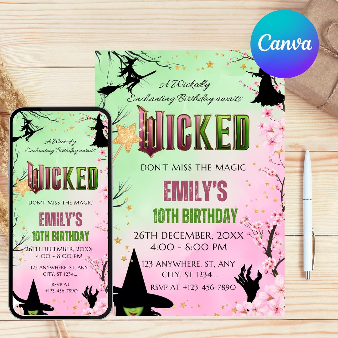 Downloadable Wicked Invitations Editable Wicked Invitation, Wicked Birthday Editable Invitation ...