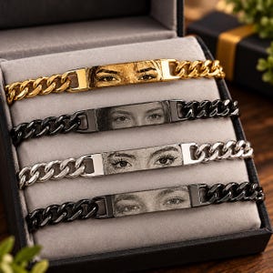 Custom Eyes Photo Bracelet, Personalized Lover Eye Bracelet, Engraved Picture Bracelet Stainless Steel, Couple Gift Valentine Jewelry