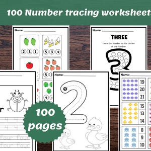 Number Tracing Worksheets 0-100: Kids Handwriting Practice (PDF & PNG Digital Download)