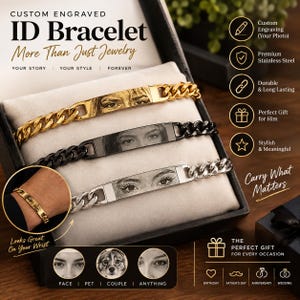 Braccialetto personalizzato con foto di occhi, braccialetto personalizzato con occhi per innamorati, braccialetto con foto incisa in acciaio inossidabile, regalo di coppia per San Valentino