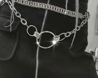 RAVENOUS Goth Gürtel: Leder Hüftharness - Gothic Kettengeflecht Gürtel