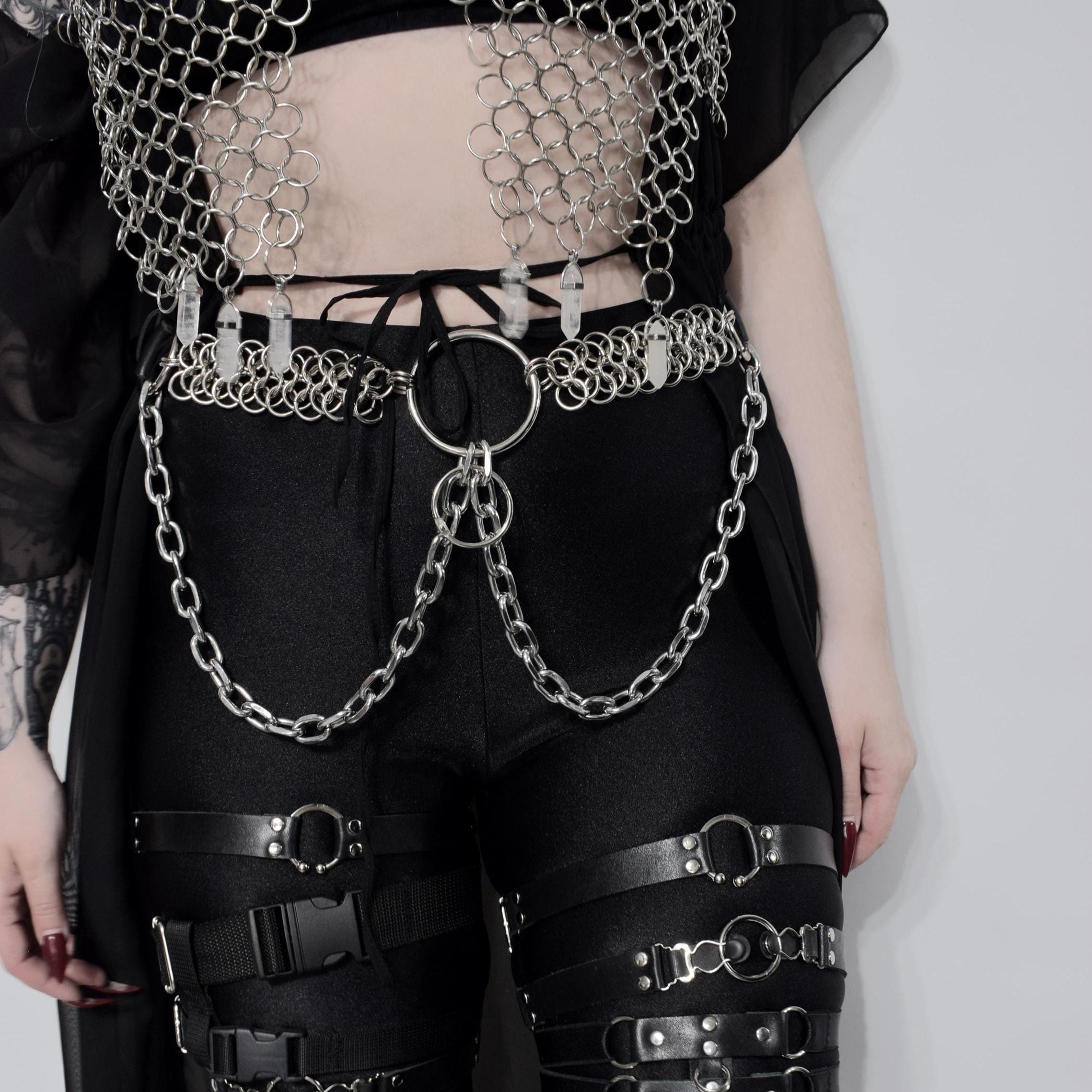 Unisex Punk Black Belt Strap Waist Chain with loops Big O rings oversized Cross Vegan O-ring Chain Belt – Midnight Hour main image 3