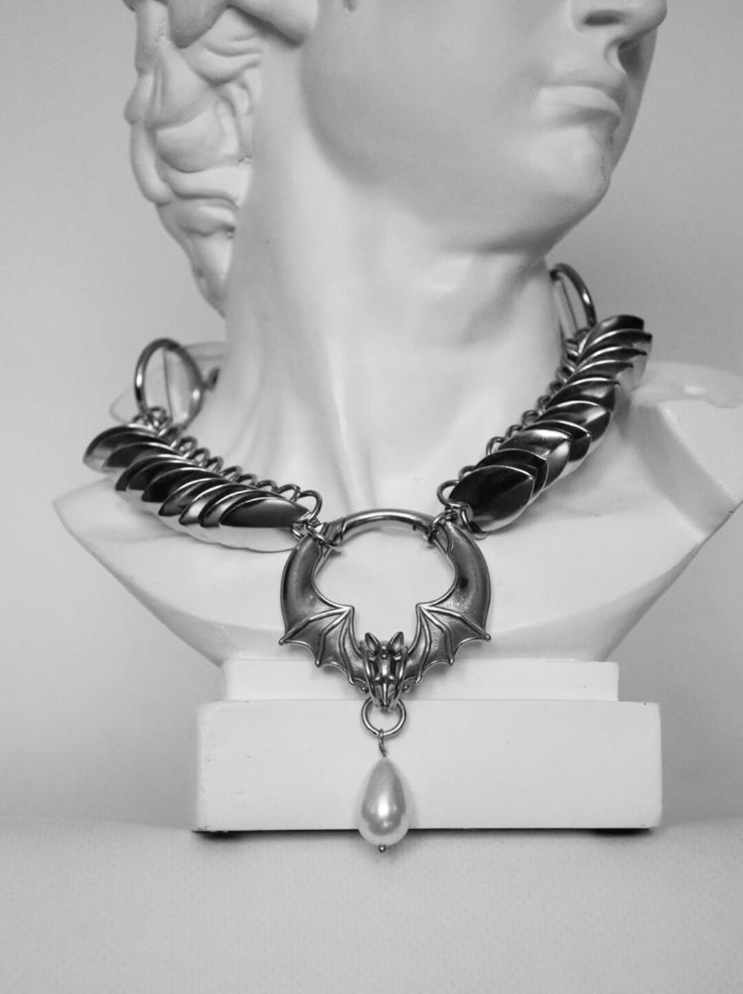 Dragon Scale Bat Choker – Gothic Chainmail Collar With Sword & Pearl - Etsy