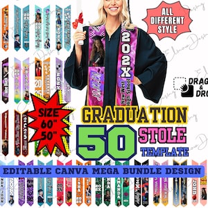 Graduation Stole Custom Grad Stole Canva Templates , Class of 2025 Stoles for Graduation, Graduate Stole Template Bundle, Grad Stole Design