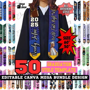 Graduation Stole Custom Grad Stole Canva Templates , Class of 2025 Stoles for Graduation, Graduate Stole Template Bundle, Grad Stole Design