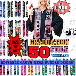 2025 Graduation Stole Template Canva PNG, Graduate Stole Template Bundle, Class of  2025 Grad Stole Template Canva Stole Graduation Template