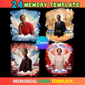 In Loving Memory Tshirt, Editable Canva Template, Funeral & Remembrance Canva Memorial T-shirt Designs, Drag Your Image, Memorial Background