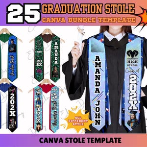 Graduation Stole Custom Grad Stole Canva Templates , Class of 2025 Stoles for Graduation, Graduate Stole Template Bundle, Grad Stole Design