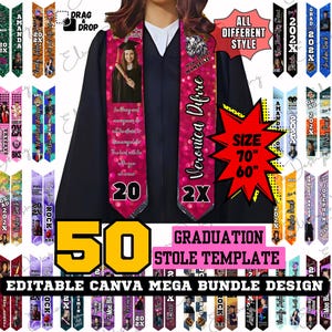 2025 Graduation Stole Template Canva PNG, Graduate Stole Template Bundle, Class of  2025 Grad Stole Template Canva Stole Graduation Template