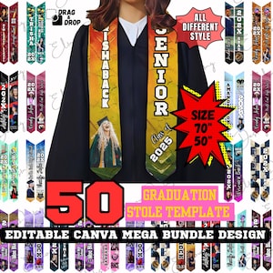 Graduation Stole Custom Grad Stole Canva Templates , Class of 2025 Stoles for Graduation, Graduate Stole Template Bundle, Grad Stole Design