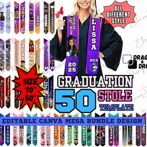 Graduation Stole Custom Grad Stole Canva Templates , Class of 2025 Stoles for Graduation, Graduate Stole Template Bundle, Grad Stole Design